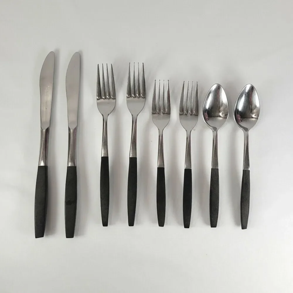 Kingston KGS2 Stainless Flatware Japan Black Handle MCM Minimalist 8-Piece Set
